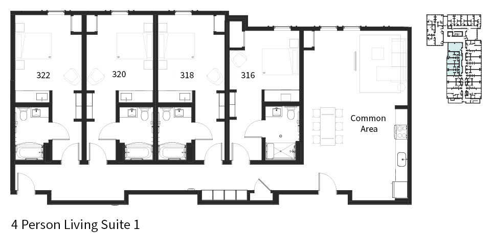 Floor plan for 1 bed, 1 bath, 292 sqft